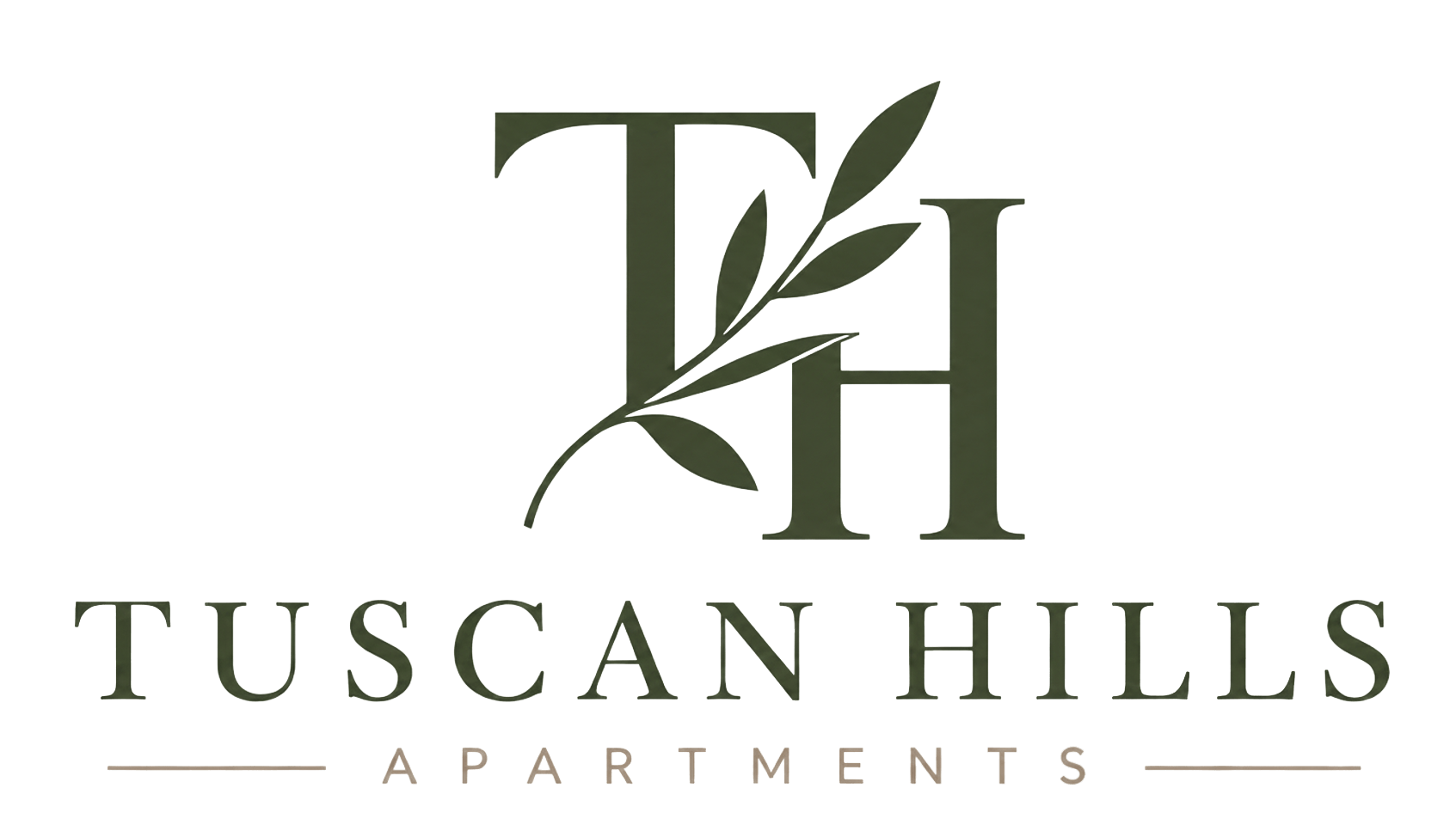 Tuscan Hills Apartments logo with a green background.